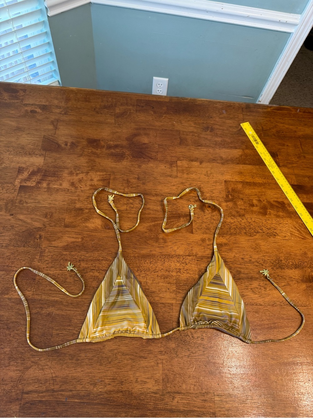 Blackbough Swim Stripe Triangle Bikini Top XXL 2XL Gold Palm Tree Charm
